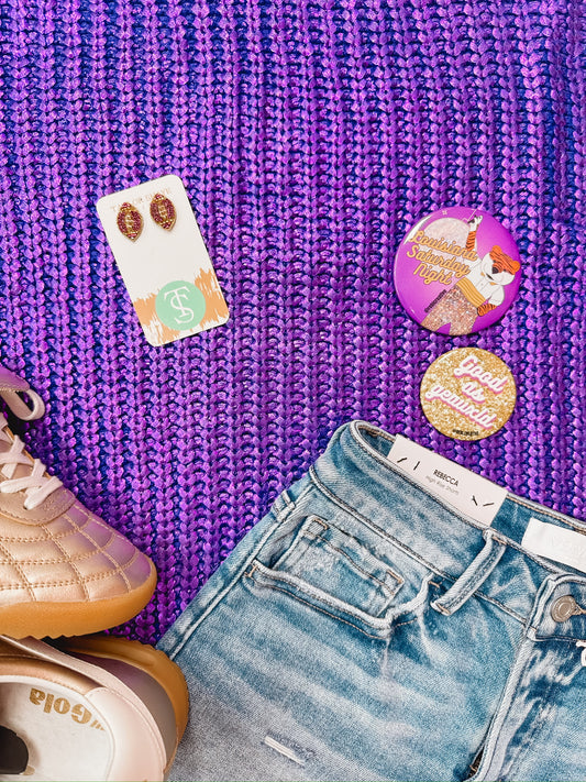 Lucky Purple Metallic Foil Sweater