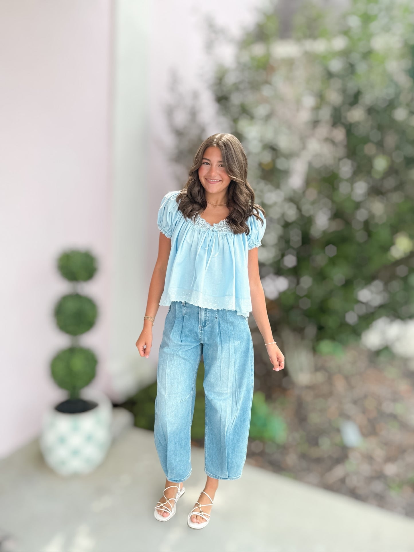 Blues Lace Trim Top