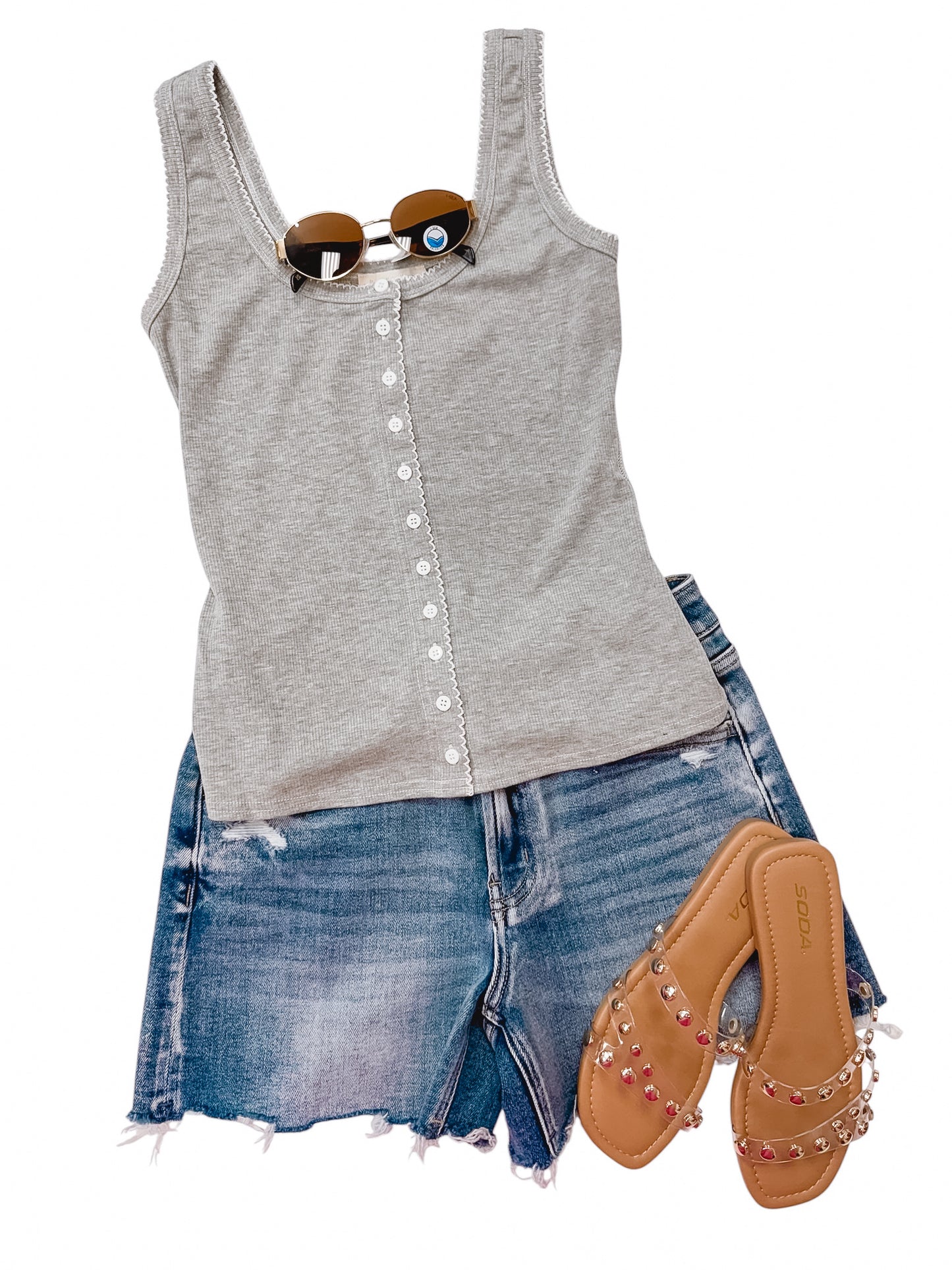 Carol Ann Contrast Stitch Top in Heather Grey