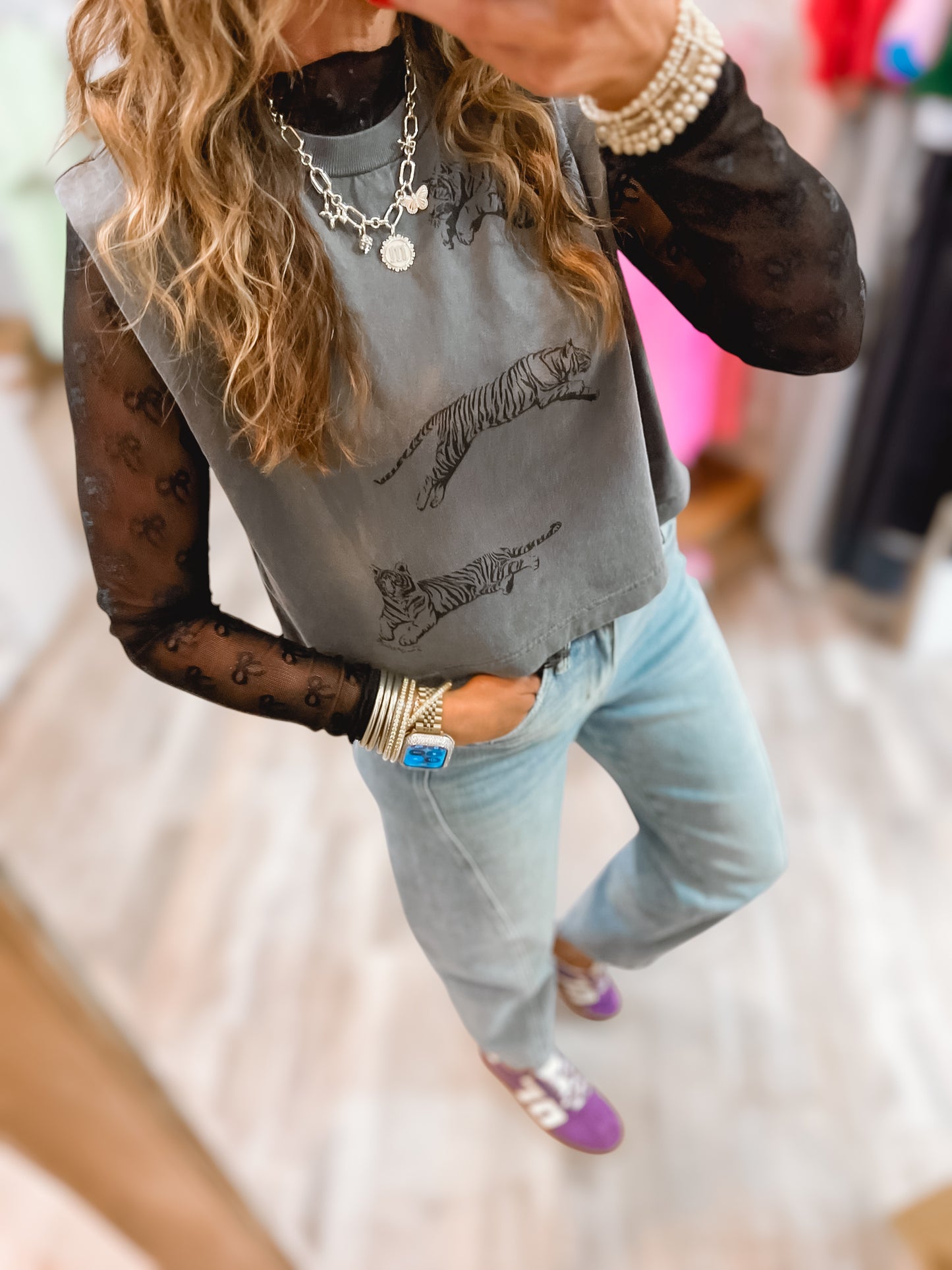 Bow Lace Top Black