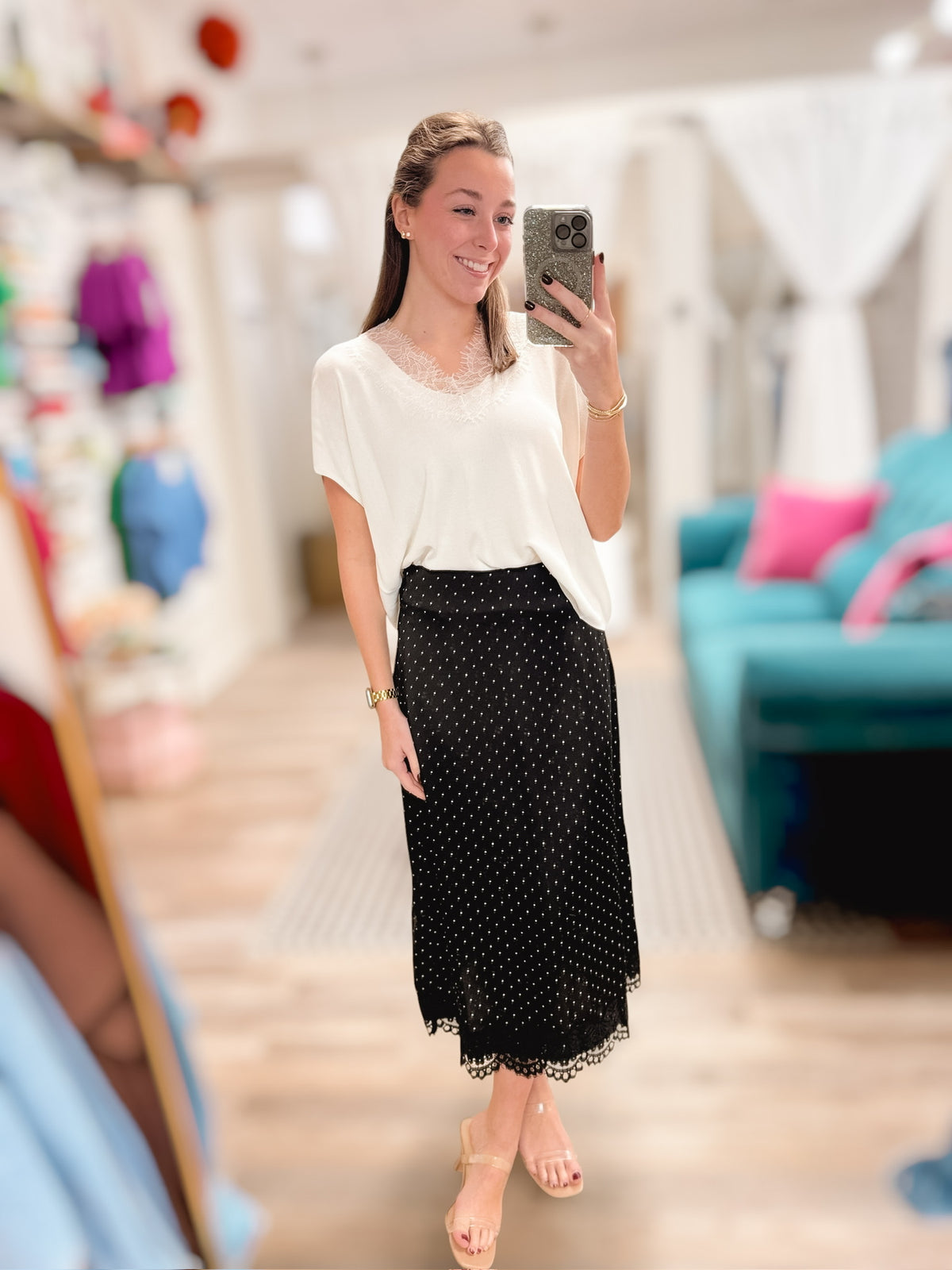 Blooming Grace White Vneck Blouse