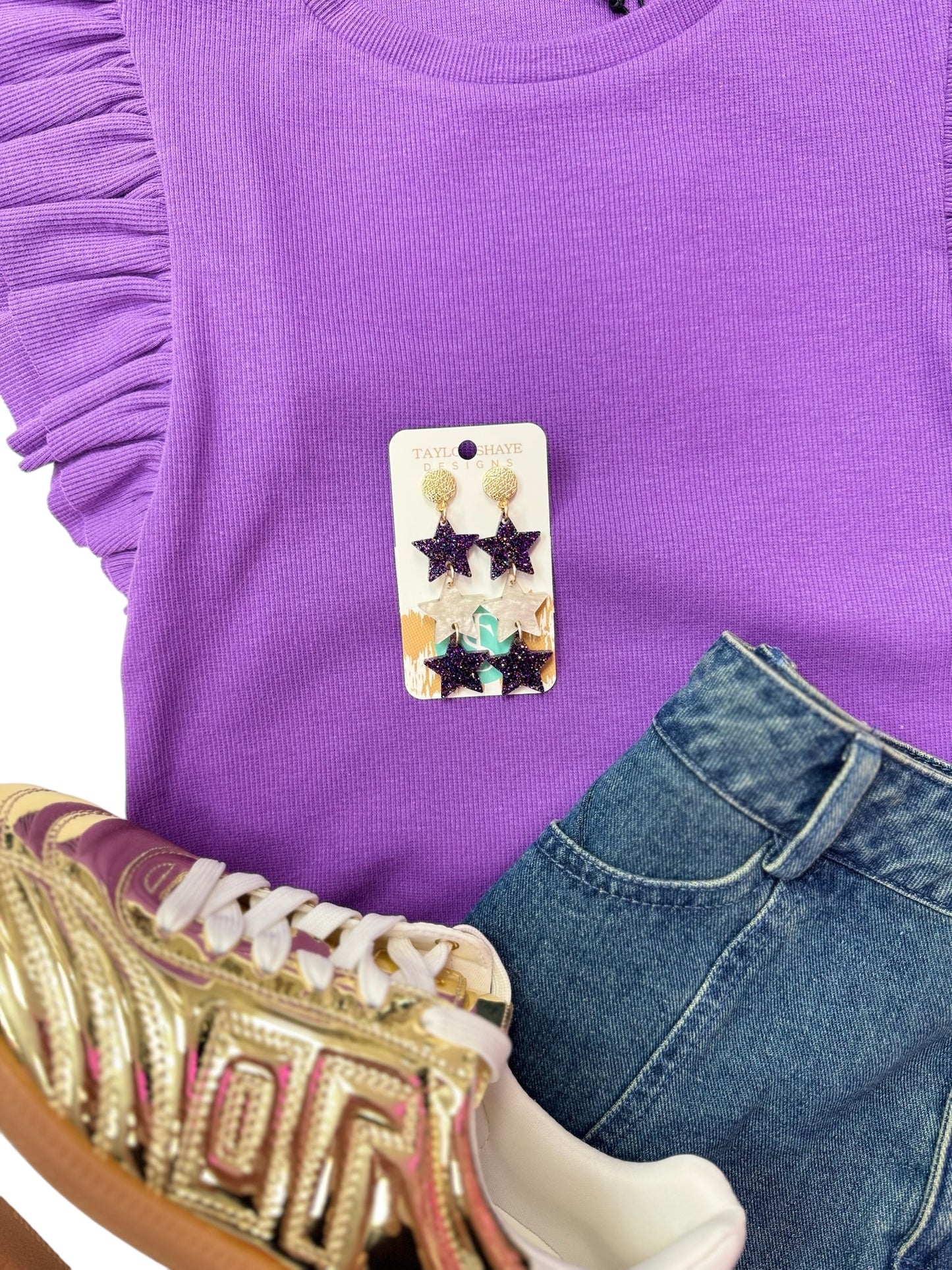 Jewel Purple Crop Ruffle Detail Top