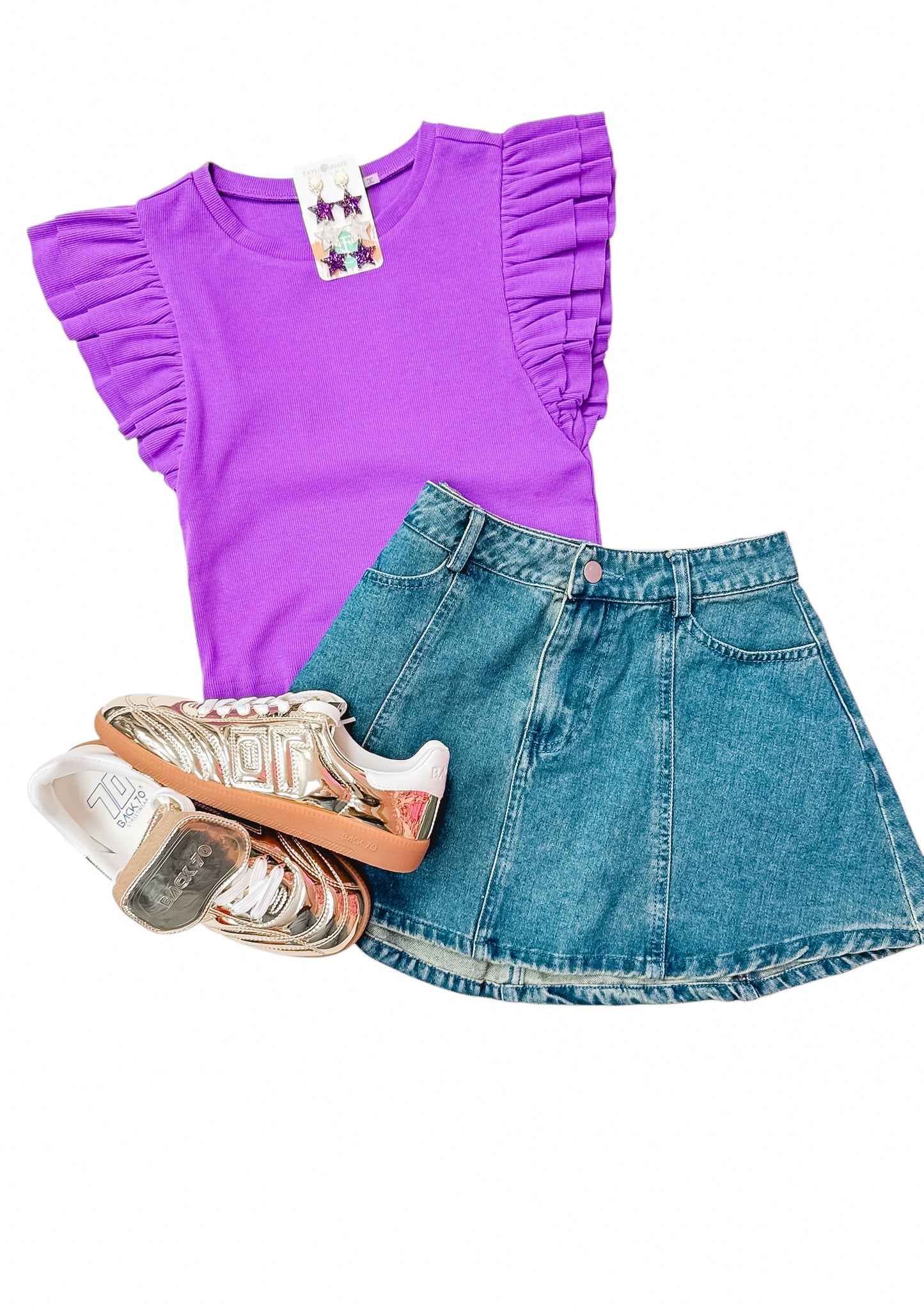 Jewel Purple Crop Ruffle Detail Top
