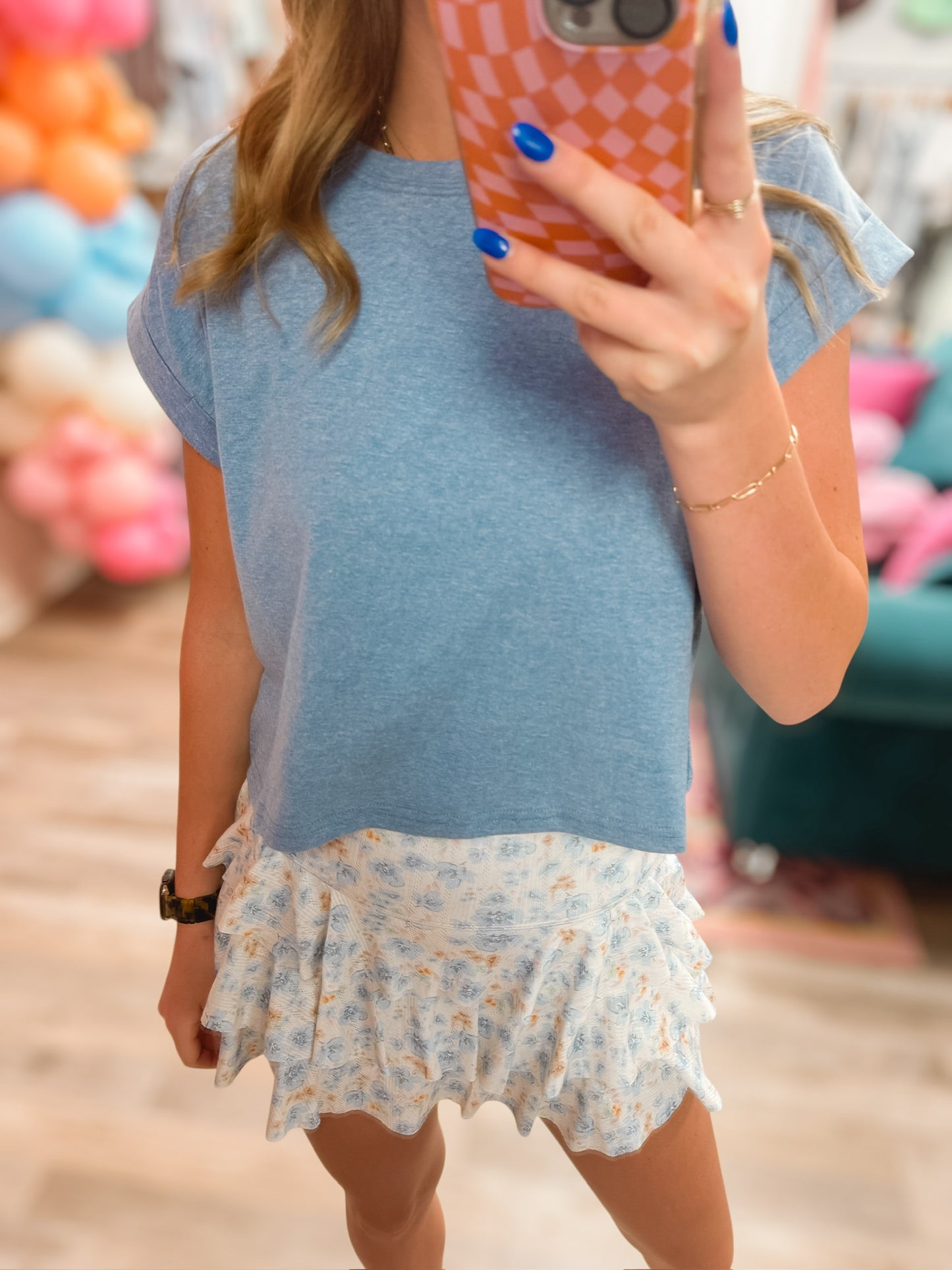 Floral Printed Pointelle Knit Athleisure Skirt