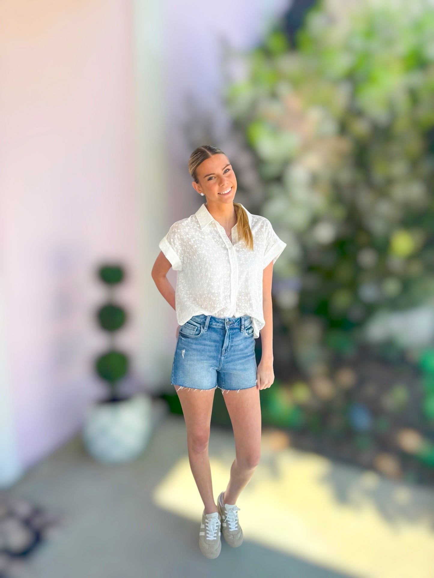 White Rosey Eyelet Top