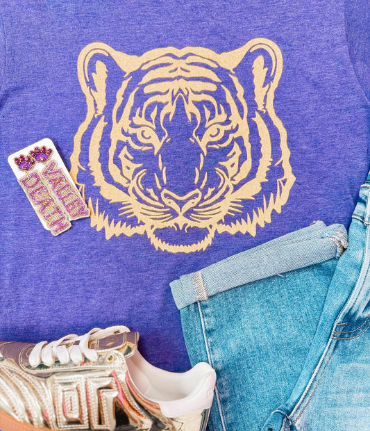 Stated Tiger Face Heather Purple Tee