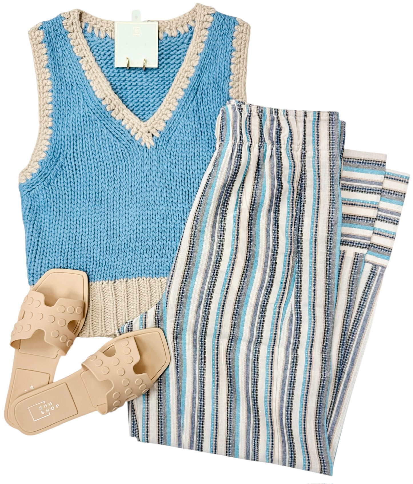 Effortless Class Striped Pants Arctic Wave