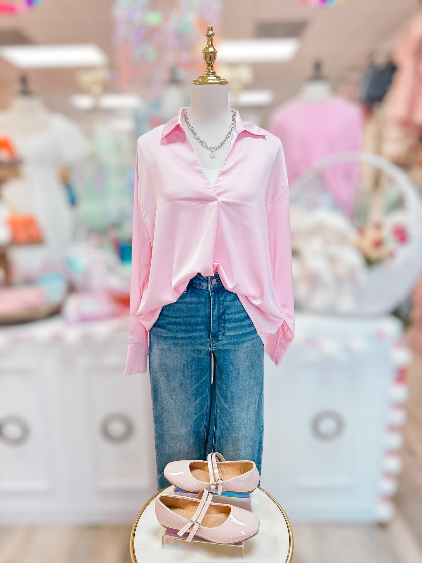 I Mean Business Soft Pink Satin LS Blouse