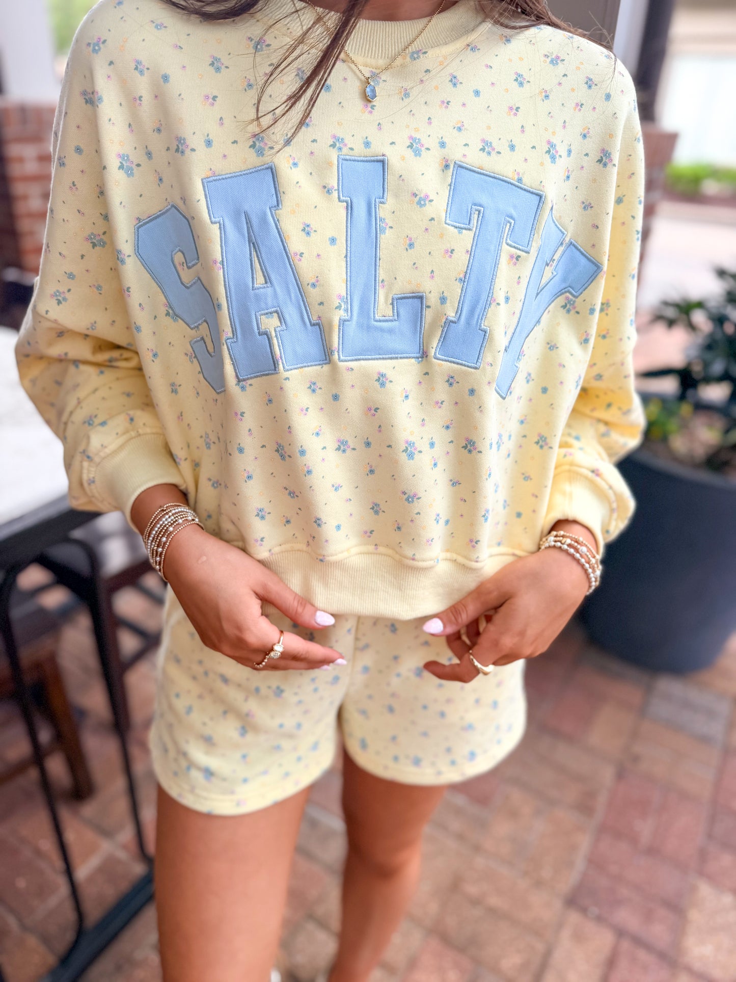 Salty Ditsy Lemon Crop Crew with Short Set