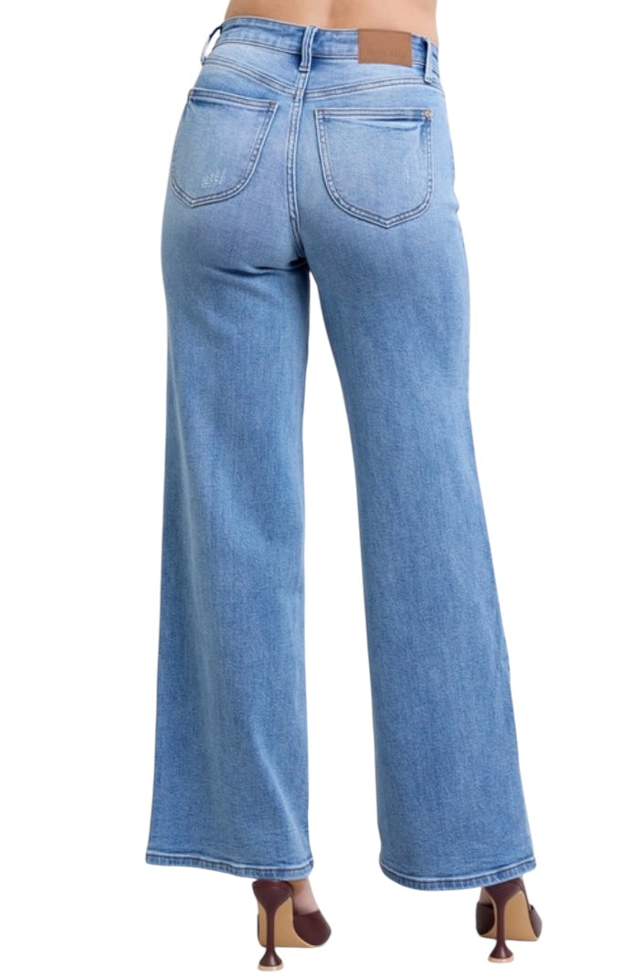 Clara Belle HW Vintage Wash Retro Wide Leg Denim