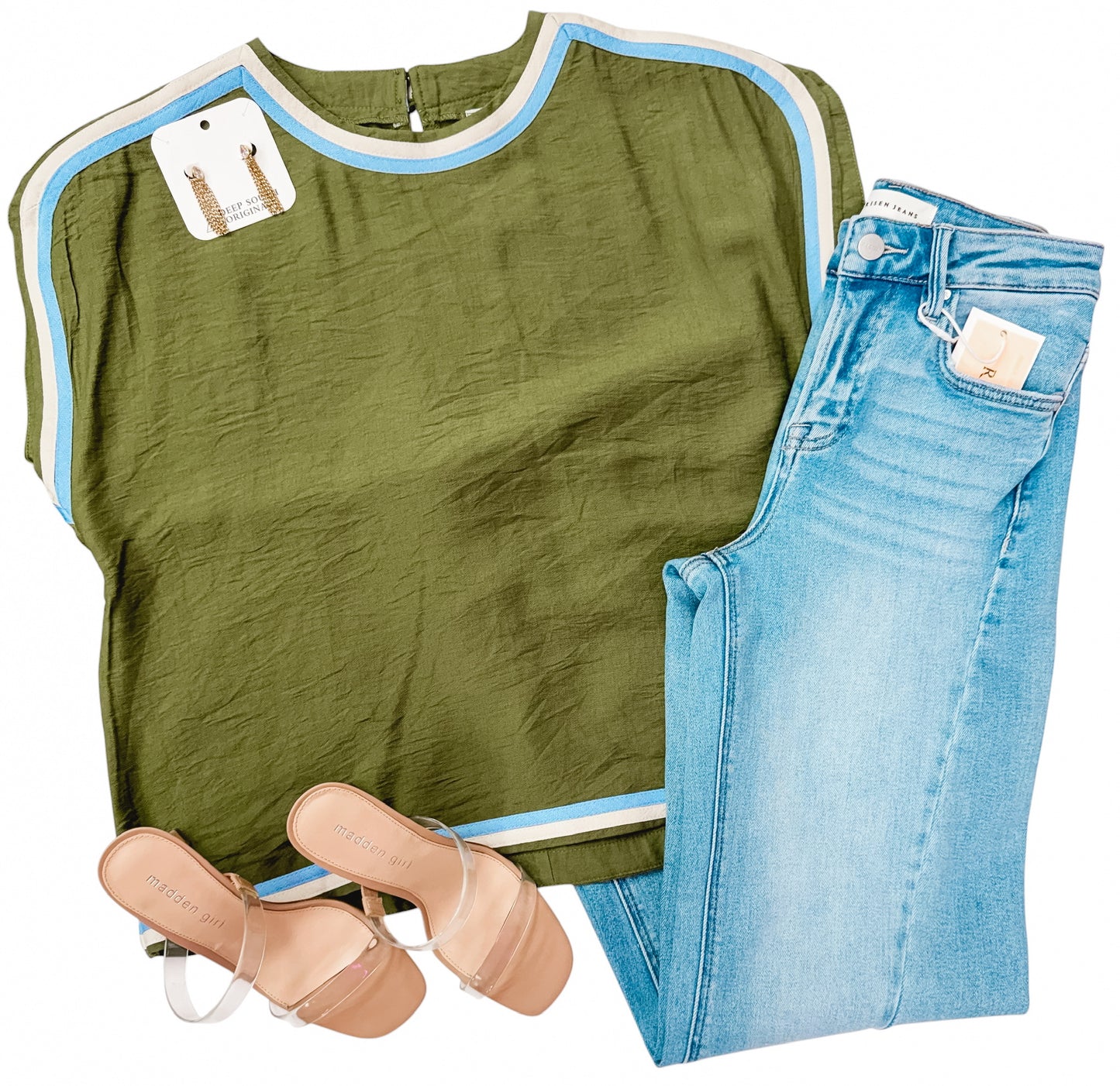 Rowan Olive Contrast Trim Top