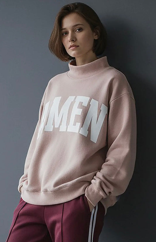 'WWJD & AMEN' Reversible Mock Neck Sweatshirt Pink/White