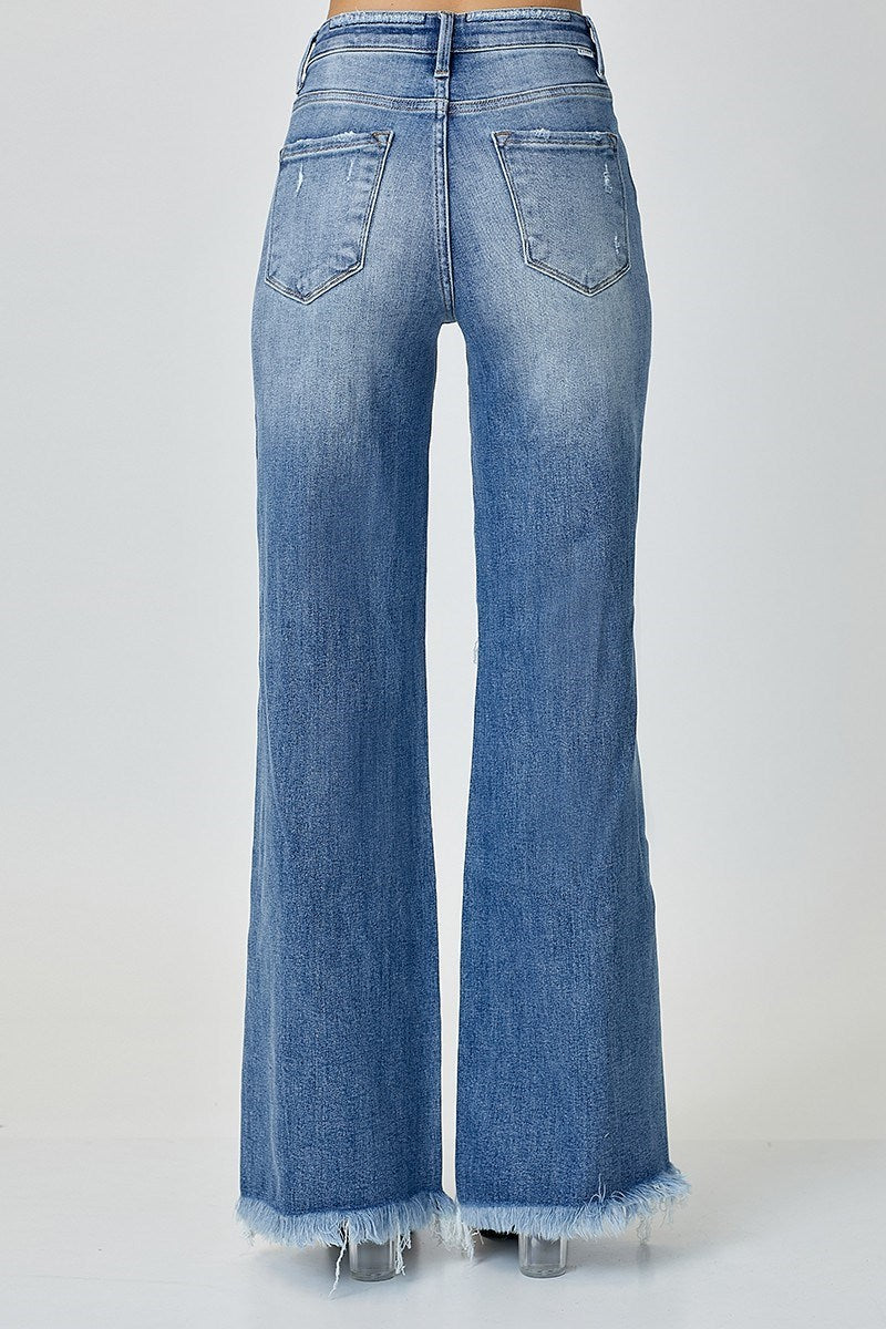 Solice Mid Rise Button Down Wide Leg Jeans