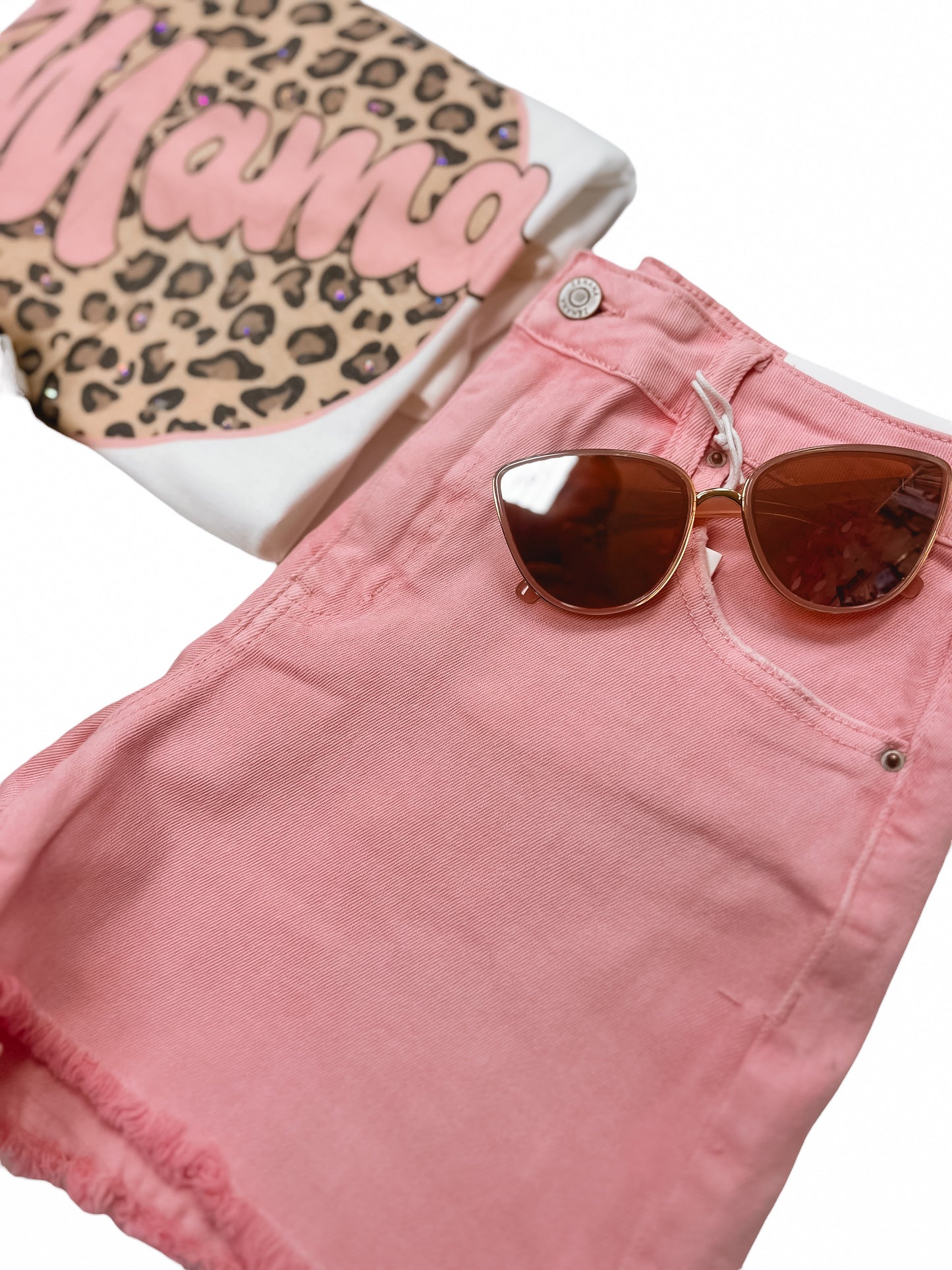 Pink Acid Washed Denim Shorts