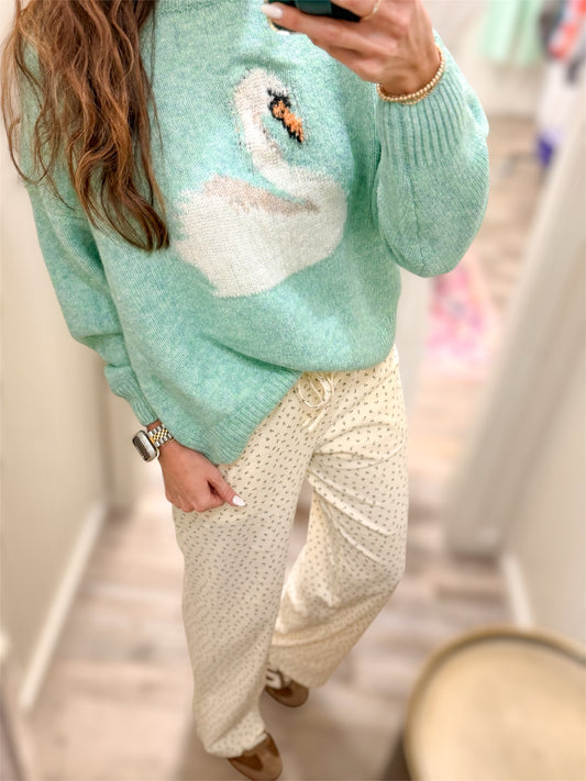 Cream Floral Drawstring Pants