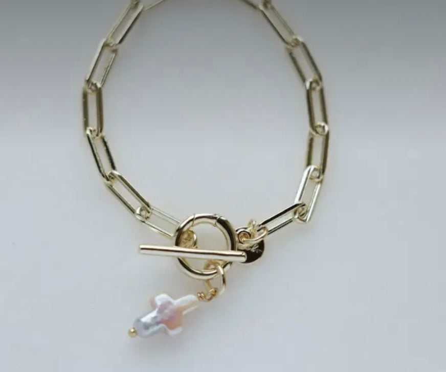Natural Pearl Cross Charm