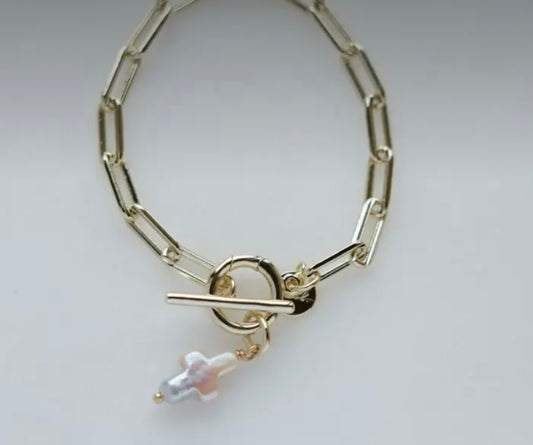 Natural Pearl Cross Charm