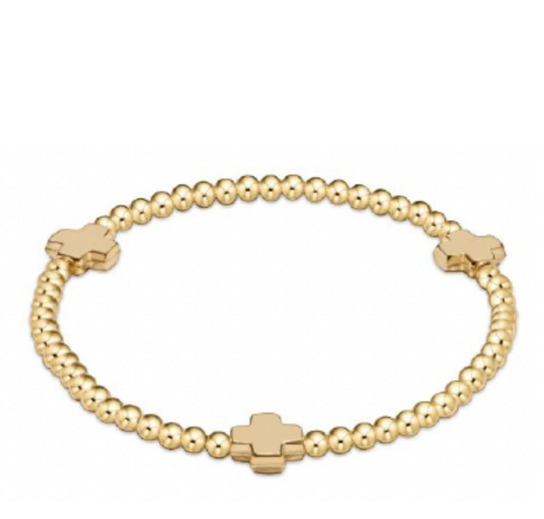 Egirl Signature Cross Gold Pattern 3mm Bead Bracelet - Gold