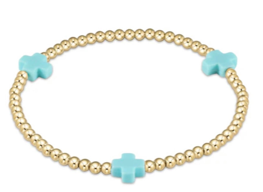eGirl Signature Cross Gold Pattern 3mm Bead Bracelet - Turquoise