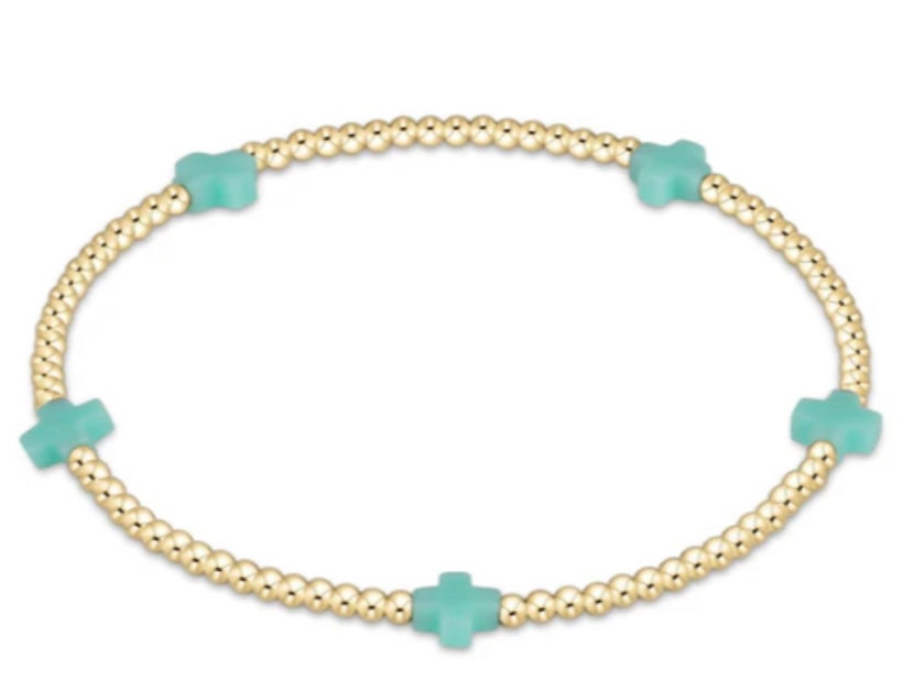 Egirl Signature Cross Small Gold Pattern 2mm Bead Bracelet - Mint