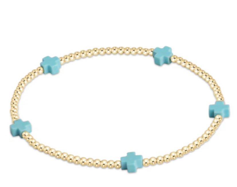 Egirl Signature Cross Small Gold Pattern 2mm Bead Bracelet - Turquoise