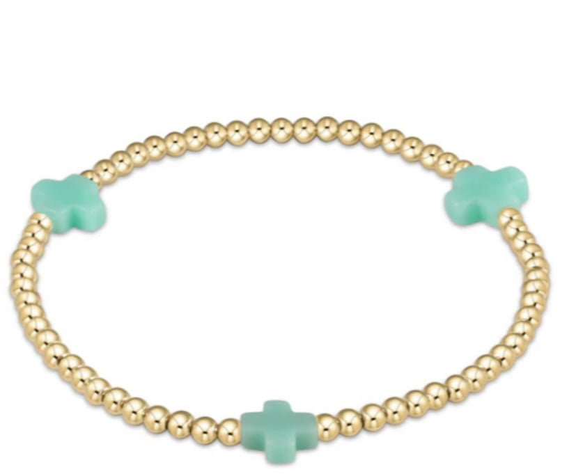 eGirl Signature Cross Gold Pattern 3mm Bead Bracelet - Mint