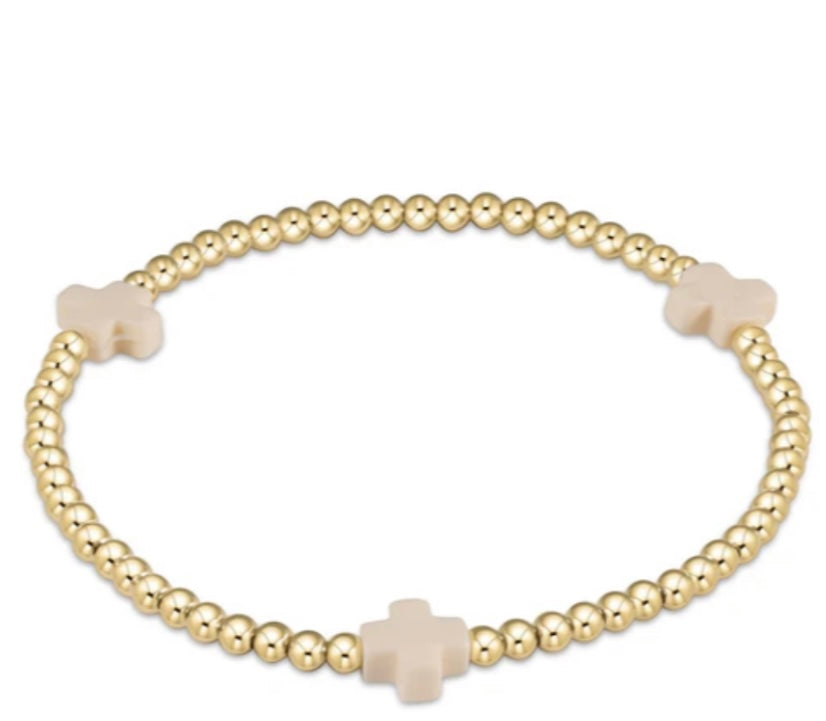 eGirl Signature Cross Gold Pattern 3mm Bead Bracelet - Off White