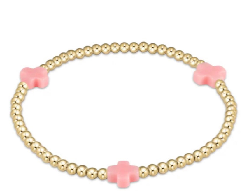 eGirl Signature Cross Gold Pattern 3mm Bead Bracelet - Pink