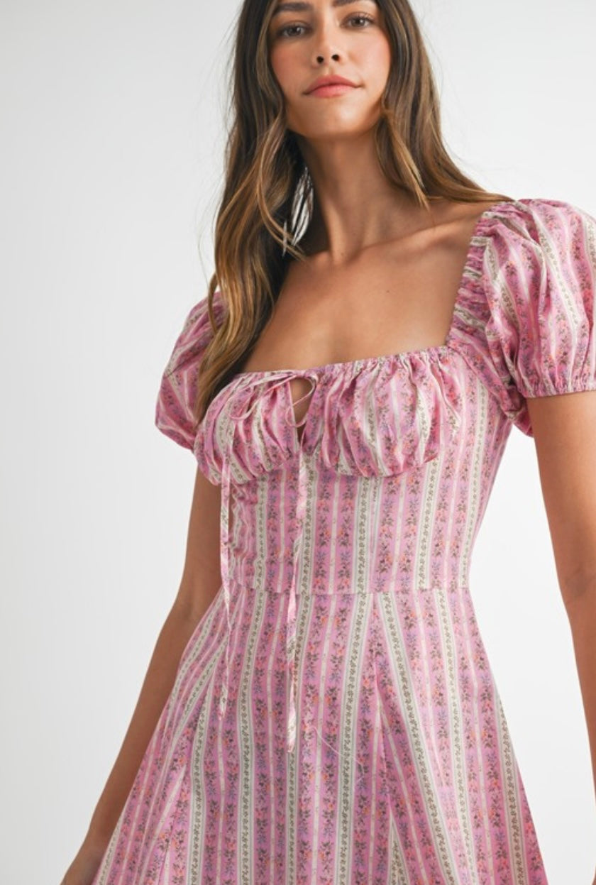 Say It Ain’t So Pink Striped Floral Midi Dress