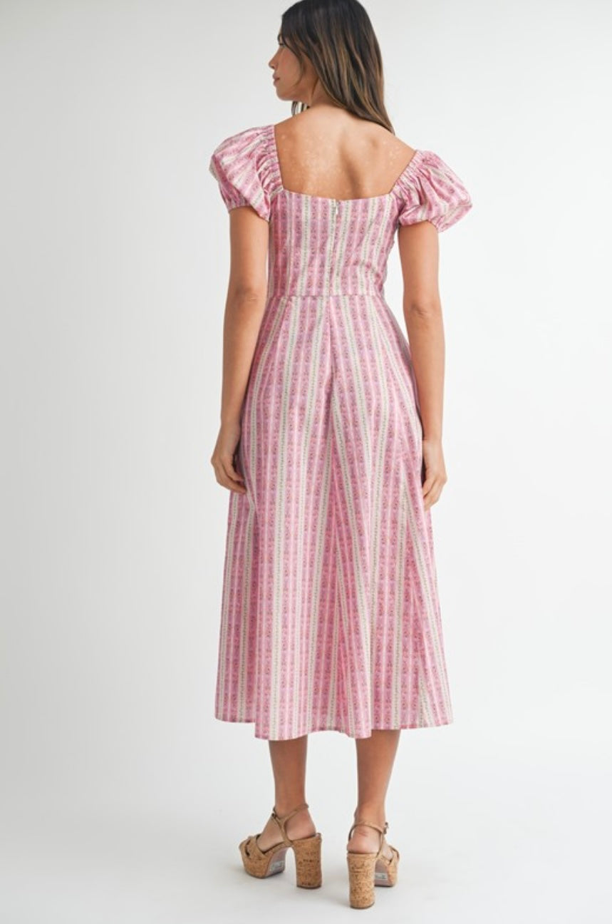 Say It Ain’t So Pink Striped Floral Midi Dress