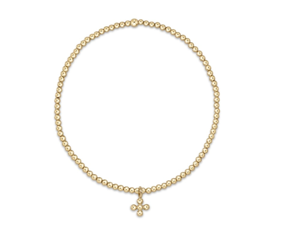 Classic Gold 2mm Bead Bracelet - Classic Beaded Signature Cross Small Gold Charm