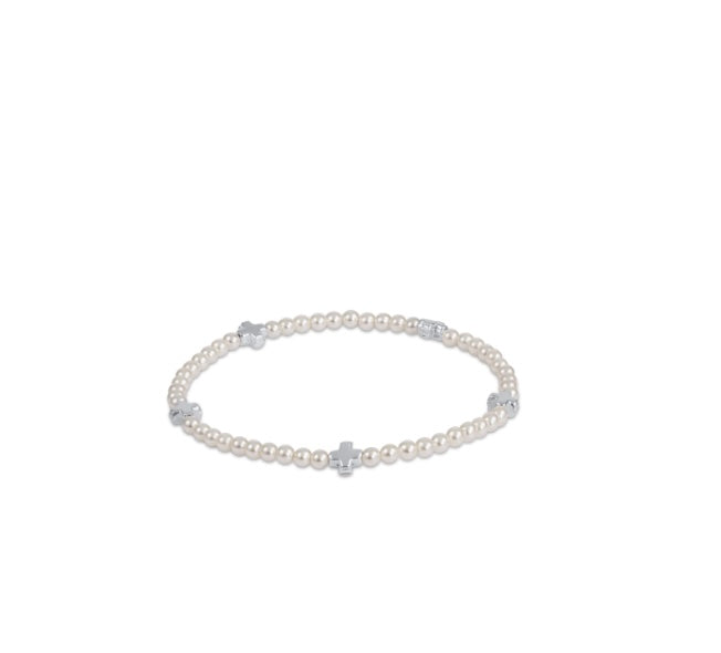 Signature Cross Small Pearl Pattern 3mm Bead Bracelet Sterling
