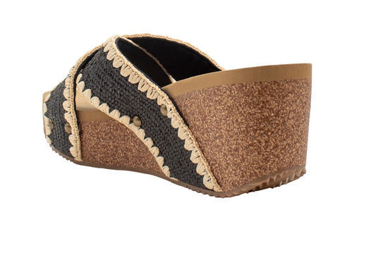 Antigua Black Woven Raffia Sandals