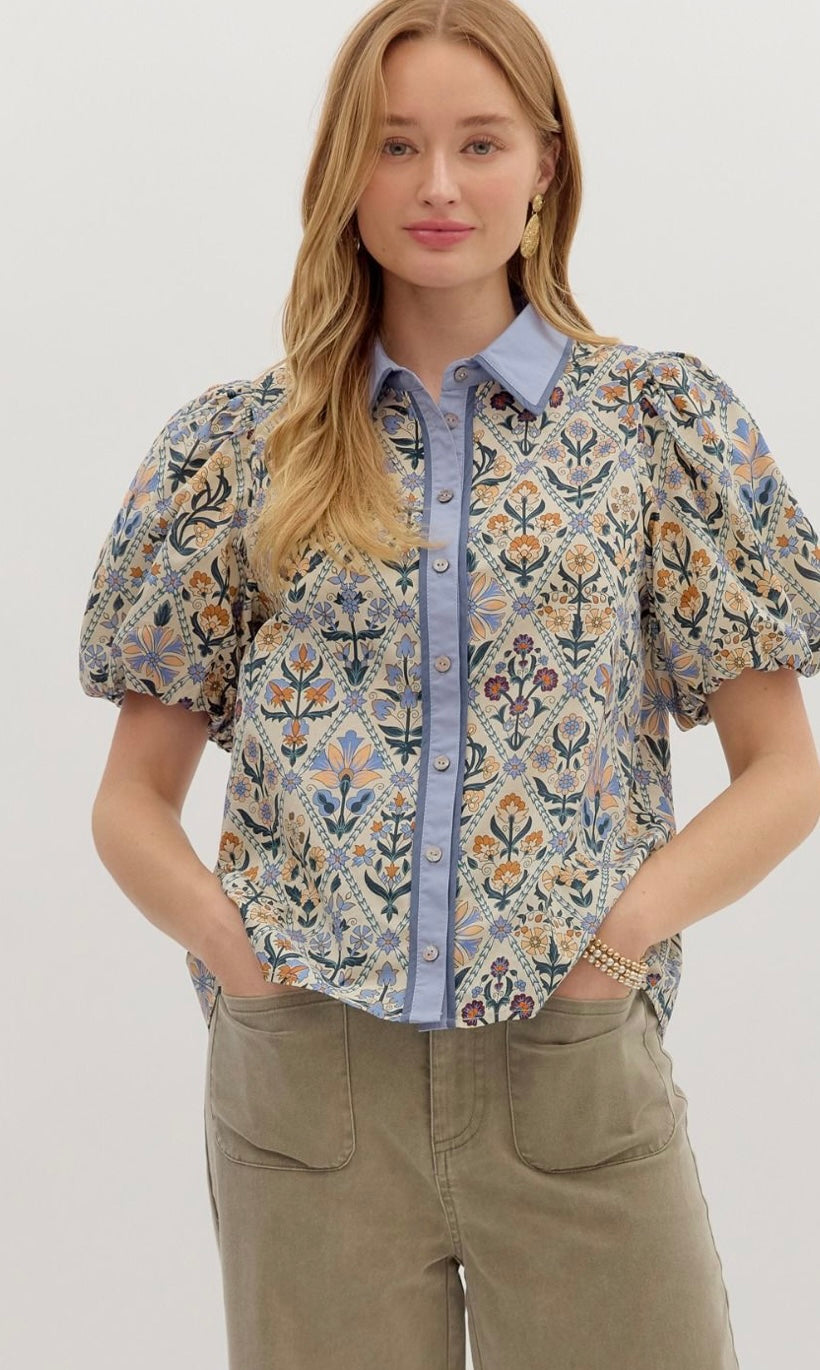 Blueberry Spice Button Up SS Blouse