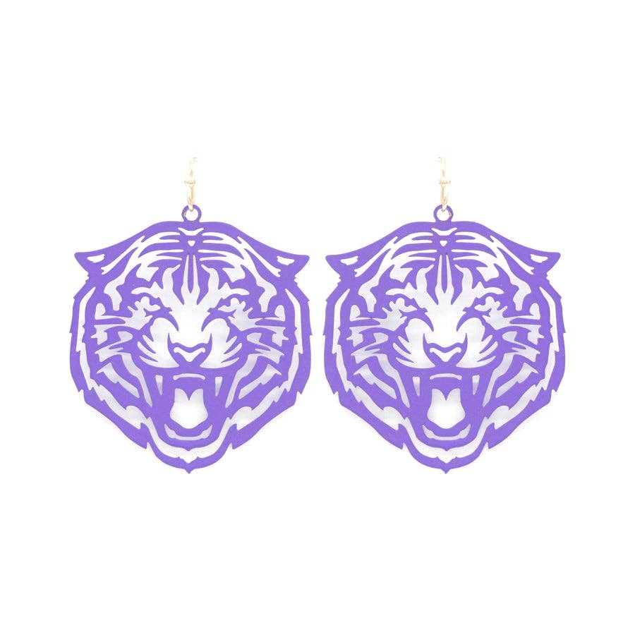 Purple Tiger Thin Metal Earrings
