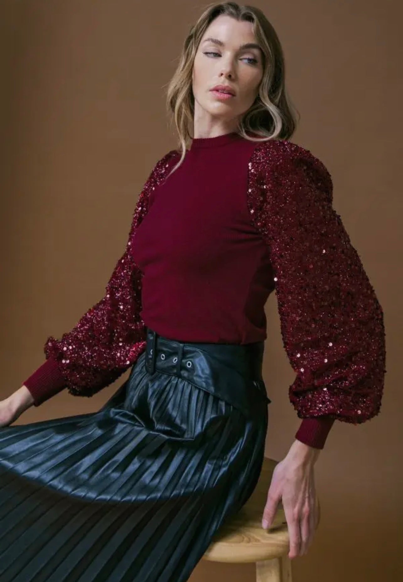 Thankful For The Holidays Glitz Blouse Burgundy