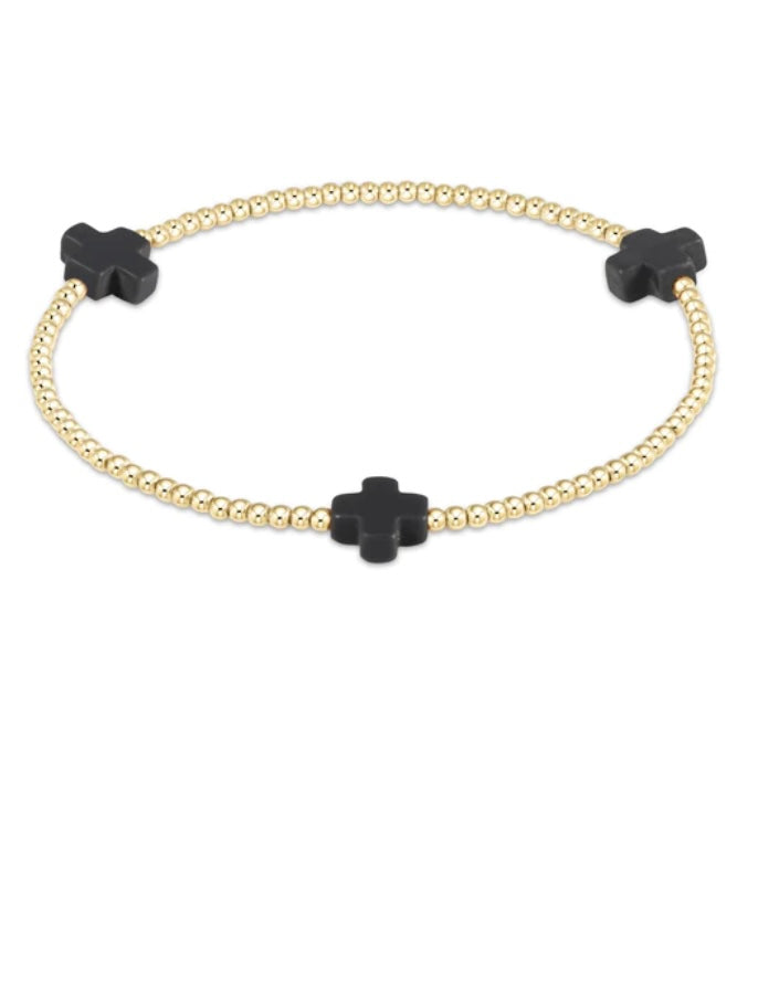 Signature Cross Gold Pattern 2mm Bead Bracelet - Charcoal