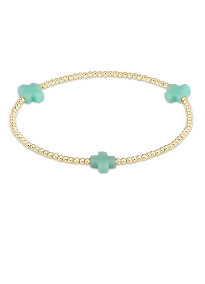 Signature Cross Gold Pattern 2mm Bead Bracelet - MINT