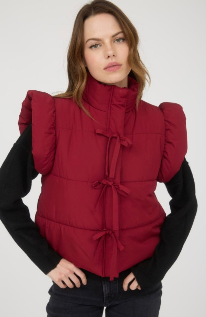 Girly Burgundy Bow Puffer Vest