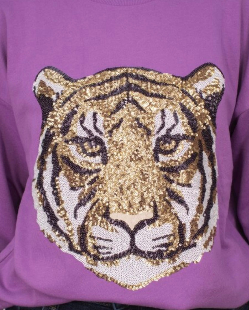 Tiger Face Sequin Sweatshirt