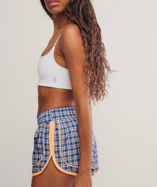 Varsity Blues Short Print Plaid Neon Clementine