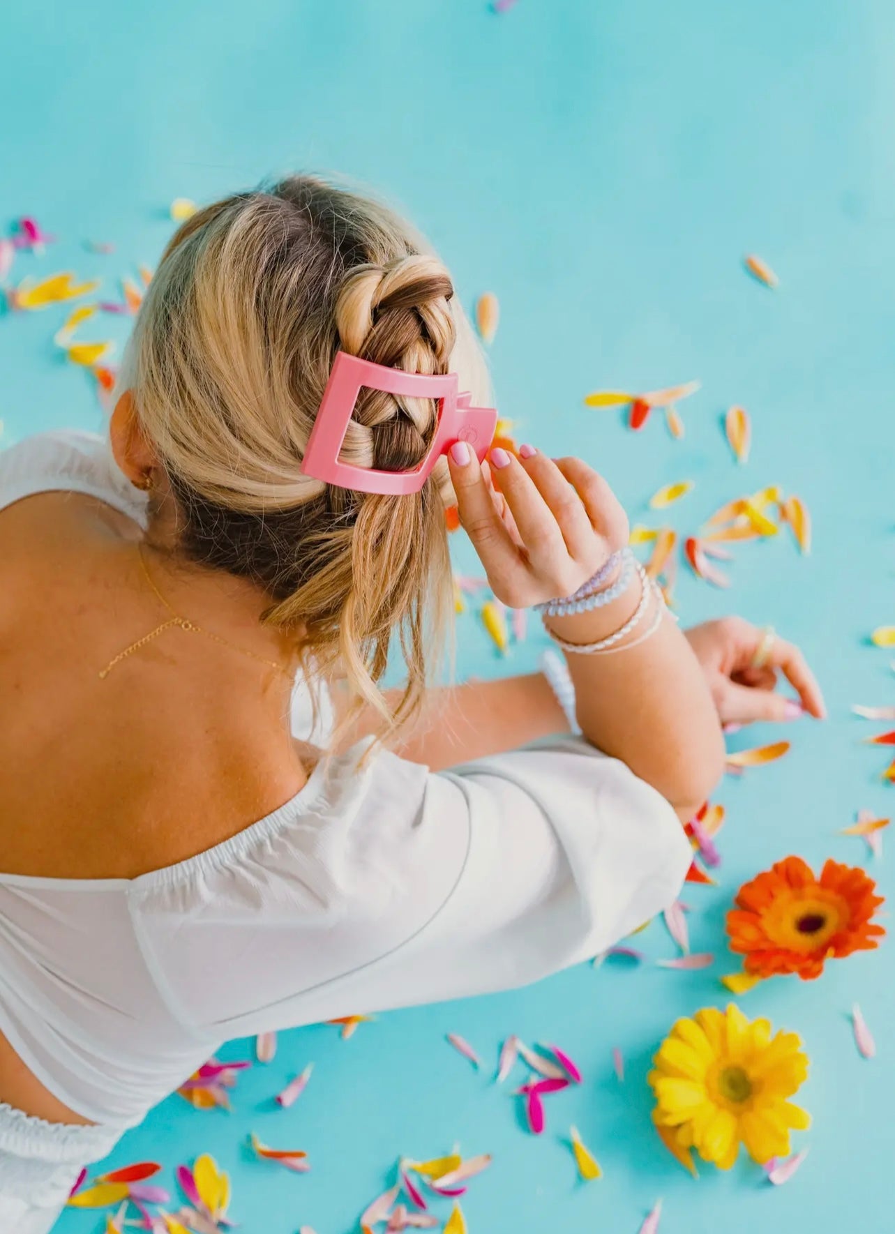 Calming Coral Large Flat Square Hair Clip