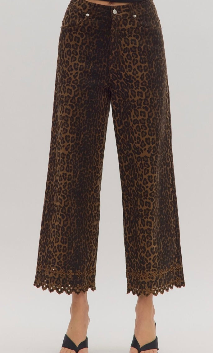 All We Want Eyelet Trim Pants Leopard