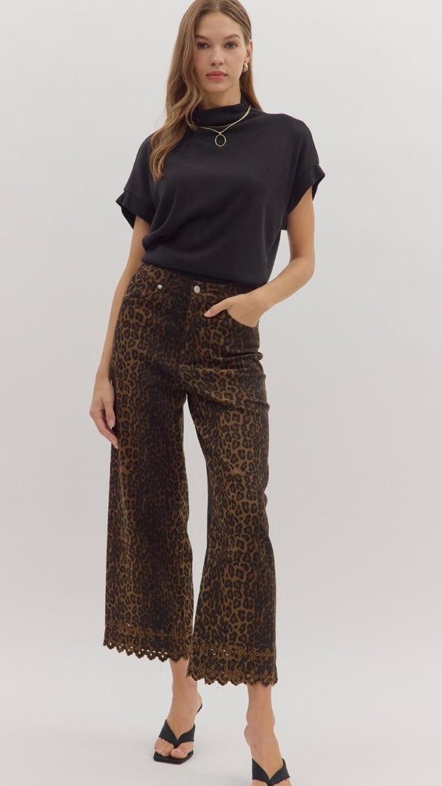 All We Want Eyelet Trim Pants Leopard
