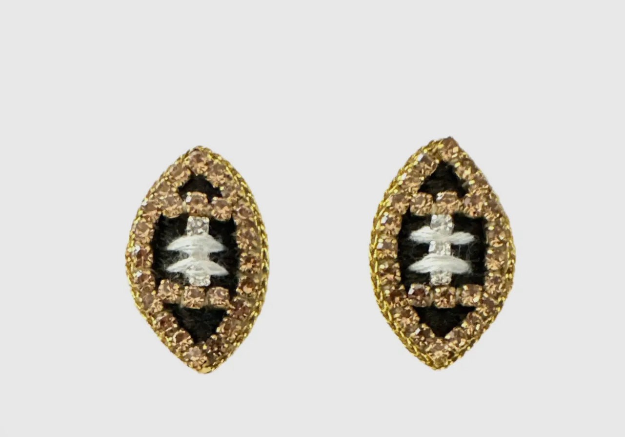 GL Football Thread Stud Earrings - Black & Gold