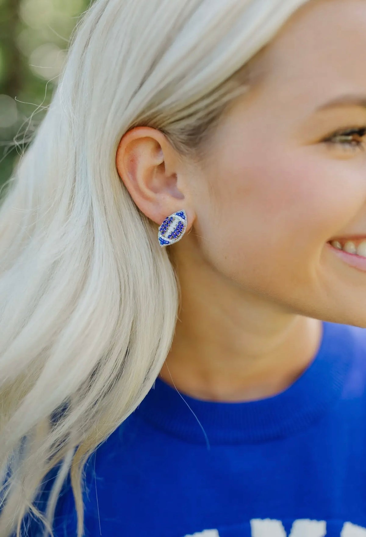 TS Blue & White Rhinestone Football Studs