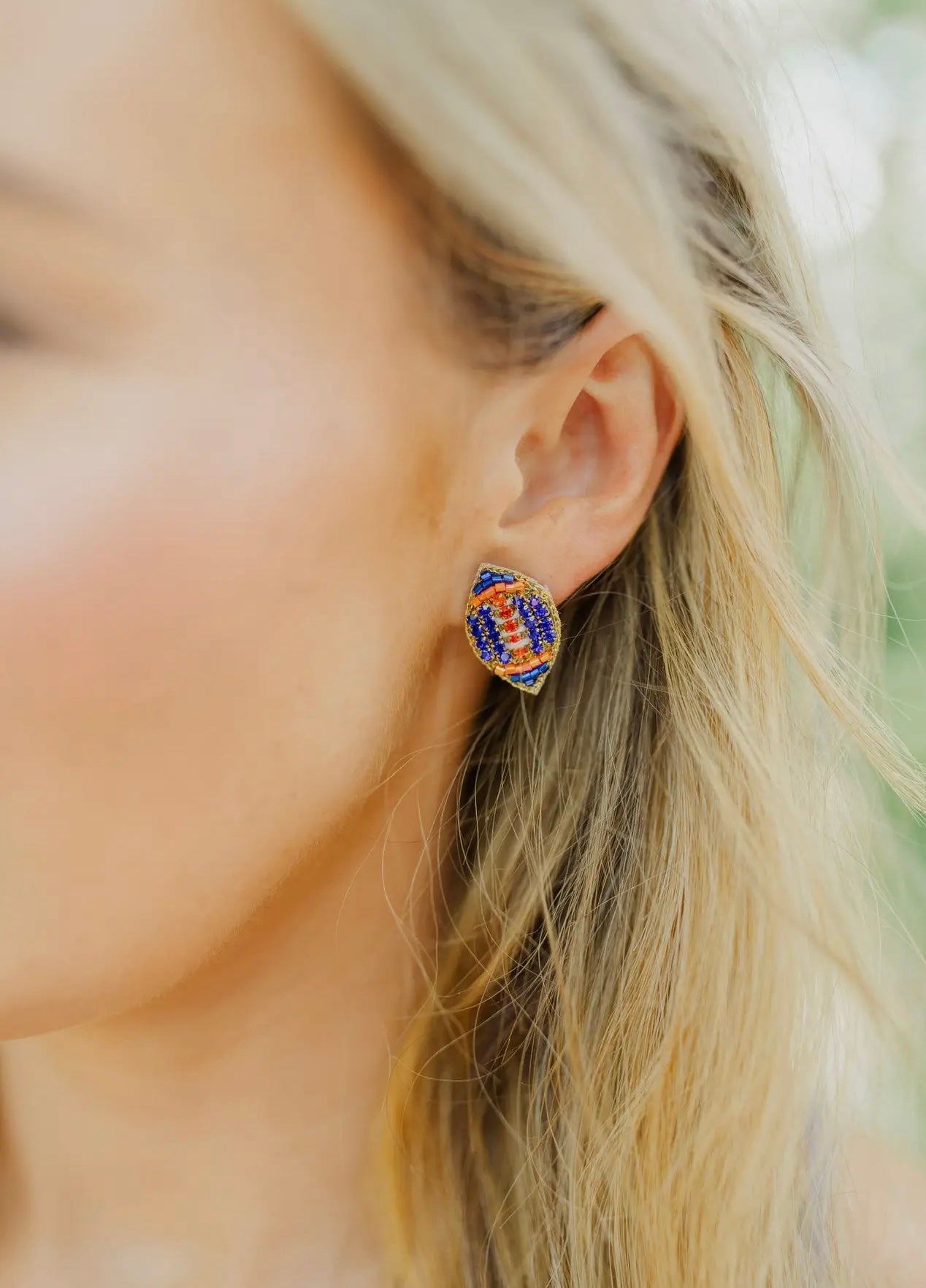 TS Blue & Orange Rhinestone Football Studs