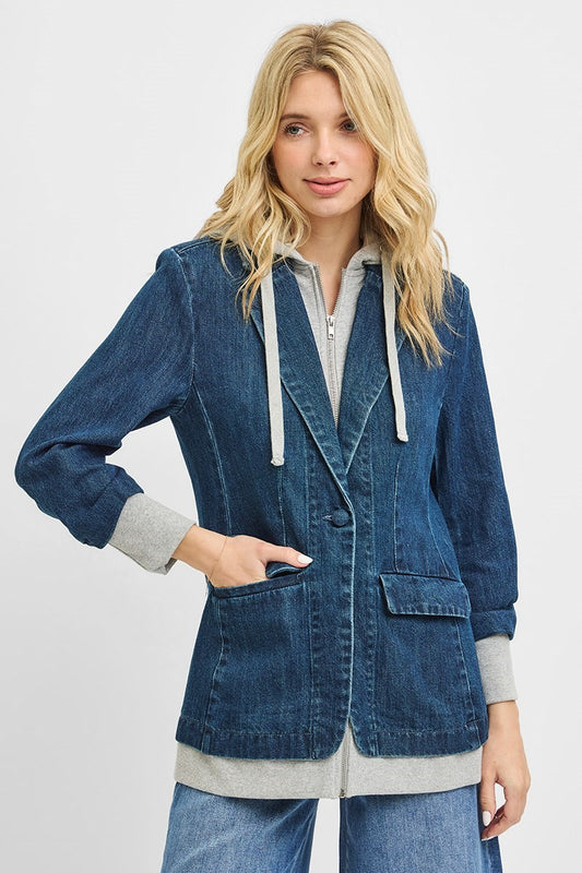 Bobbie Dark Denim Blazer with Hoodie