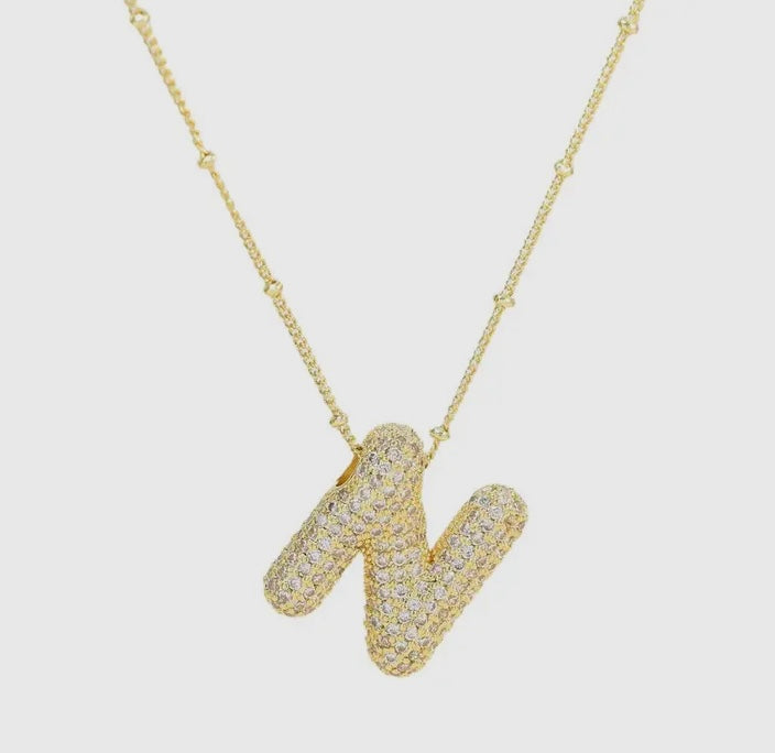 Initial Balloon Bubble Rhinestone 18K Gold Filled