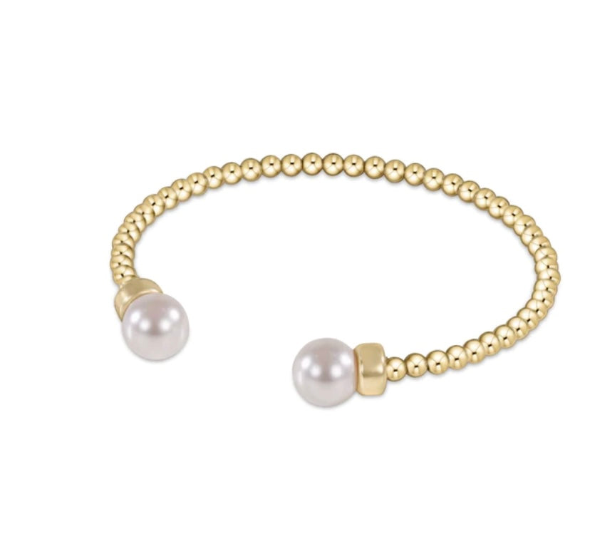 Classic Gold 3mm Bead Cuff - Pearl